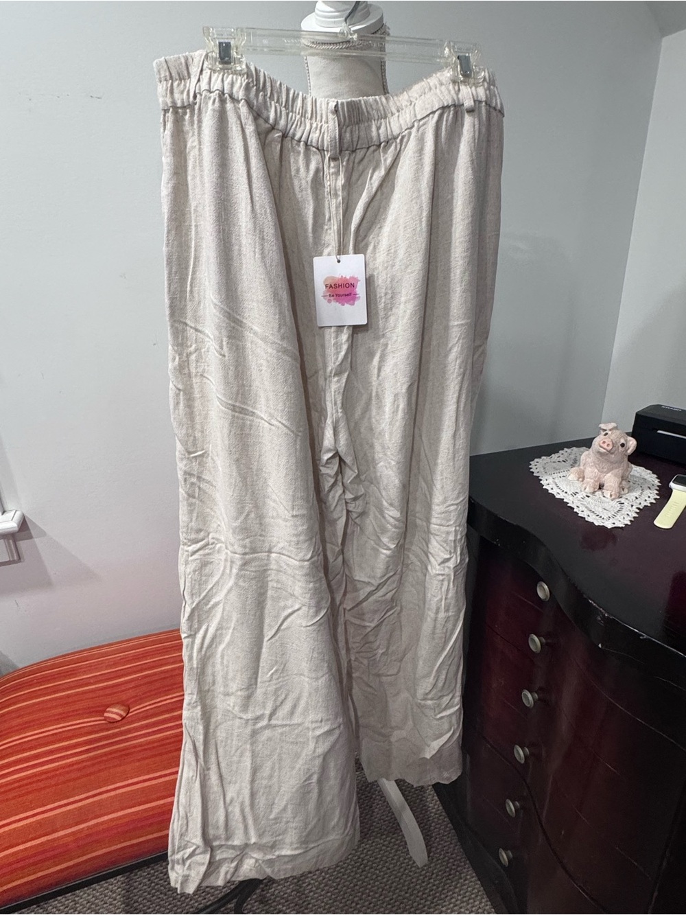 Women’s Cream Wide-Leg Linen Blend Trousers - Picture 2 of 7
